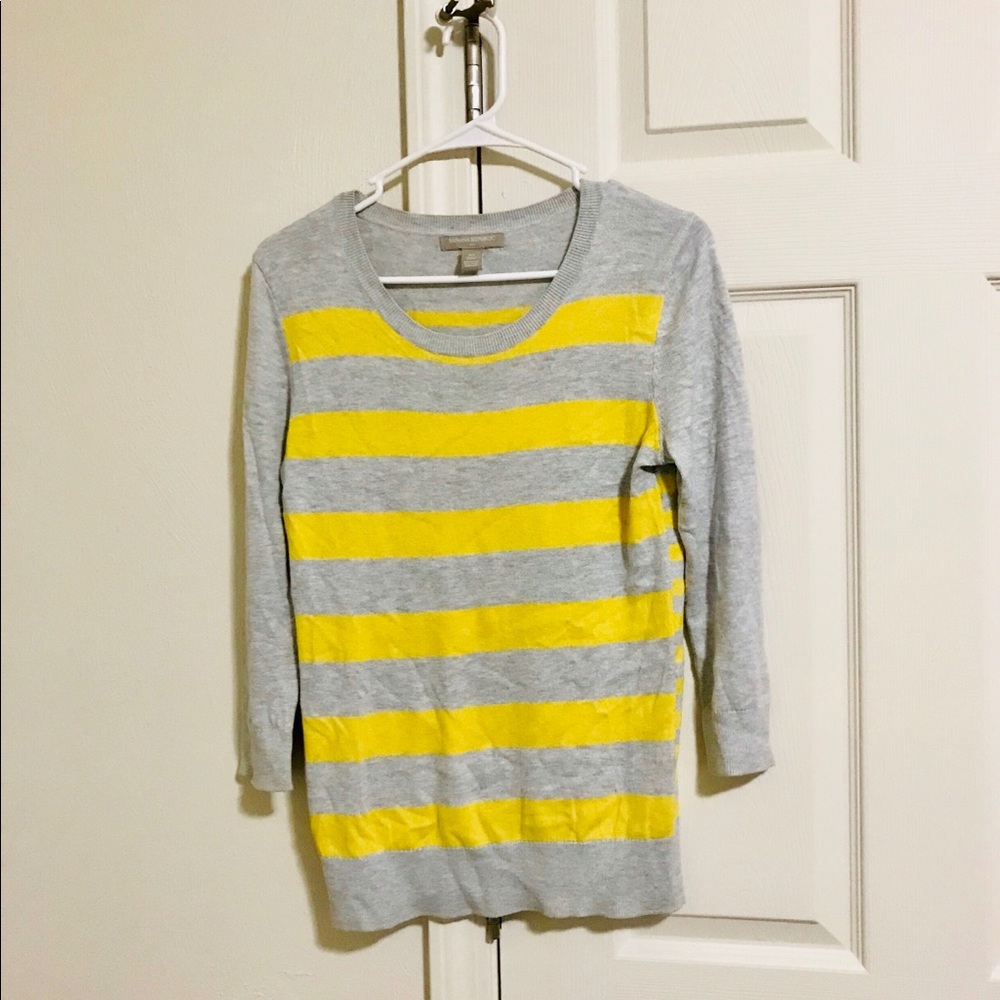 Banana Republic XS yellow gray striped sweater
